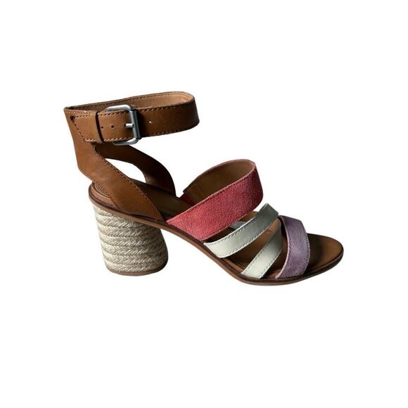 FRYE Adjustable Ankle Strap Heeled Sandals Leiah Brown Peach 9 Open Toe Leather - Picture 3 of 13